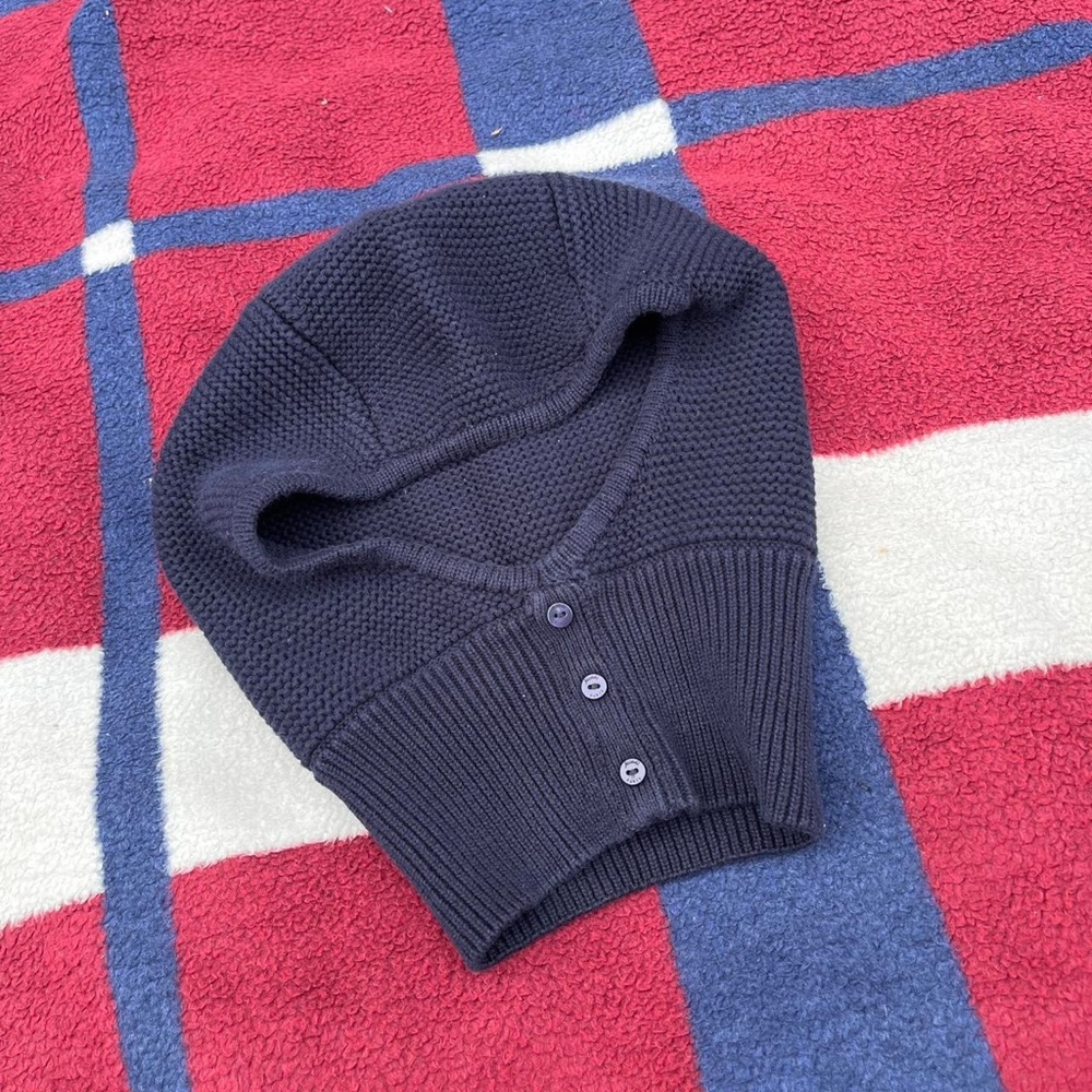 Jacadi SAS 55 navy blue waffle knit balaclava w/ button detailing